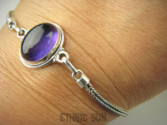 bb3705 Prześliczna Delikatna Bransoleta Bransoletka Fioletowy Ametyst - kamień mądrości Srebro 925 #