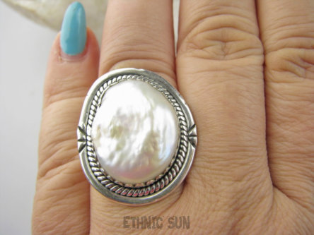 bpee4449 Wielka PERŁA BIWA CUDO piękny Elegancki Pierścień Pierścionek z niesamowitą DUŻA opalizująca perła  r.16 Srebro 925 #