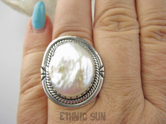 bpee4449 Wielka PERŁA BIWA CUDO piękny Elegancki Pierścień Pierścionek z niesamowitą DUŻA opalizująca perła  r.16 Srebro 925 #