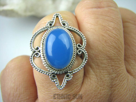 bpe5508 Finezyjny Piękny Pierścień Niebieski CHALCEDON czakra gardła (TARCZYCA) r.19 ażurowe Srebro 925 #