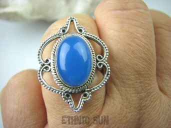 bpe5508 Finezyjny Piękny Pierścień Niebieski CHALCEDON czakra gardła (TARCZYCA) r.19 ażurowe Srebro 925 #