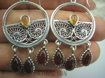 bke768 Duże długie 5,6 cm szerokie Ażurowe Przepiękne Orientalne Kolczyki czerwony Onyks - SERCE, EGZEMY, PAMIĘĆ Srebro 925 