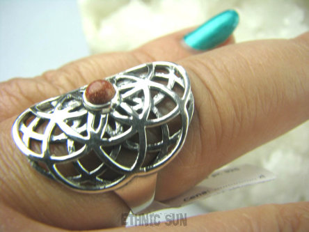 bpe5836 Delikatny Ażurowy Pierścień Egzotyczne Słońce Piasek Pustyni r.19 Srebro 925