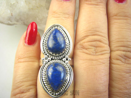bpe8940 Orientalna Piękność Długi 4 cm cudownie zdobiony Pierścień Królewski Lapis Lazuli - strażnik prawdy i mądrości r.15 Srebro 925 #