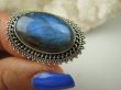 bpe7006 Czarodziejsko Piękny Orientalny Pierścień Niebieski Labradoryt Spektrolit - kamień Zorzy Polarnej r.19 Srebro 925 # - 5