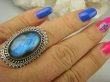 bpe7006 Czarodziejsko Piękny Orientalny Pierścień Niebieski Labradoryt Spektrolit - kamień Zorzy Polarnej r.19 Srebro 925 # - 3