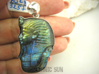 bwe3257 POPIERSIE FARAONA , FARAON ARCYDZIEŁO Wykute w LABRADORYCIE!!! Masywny 26 gramów Wisior Labradoryt Spektrolit SREBRO 925 #