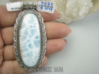 bwe3896 ZJAWISKOWY 24G - Naturalny rzadki kamień LARIMAR kamień ANIELSKI czakra gardła Duży Wisior z Larimarem w orientalnej oprawie SREBRO 925 #