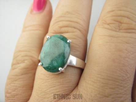 bpee4377 PIĘKNY LUX Pierścień Pierścionek OKAZ Szmaragd Indyjski Szmaragdy r.21 Srebro 925
