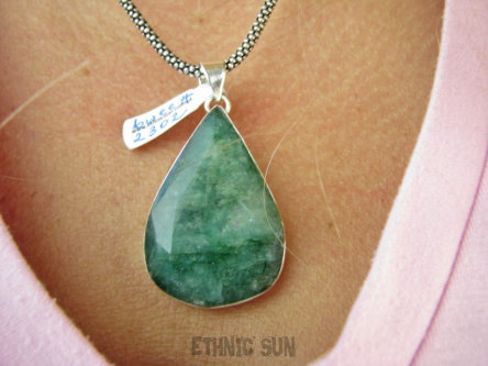 bwee2302 SZMARAGDOWA Duża Kropla 15 gramów !! 5 cm Wisior Zawieszka Szmaragd Indyjski Szmaragdy KAMIEŃ MIŁOŚCI lśniące Srebro 925 #