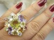 bpee4553 Ależ piękna ! WIELOBARWNA ROZETA DUŻY OKAZ ! Pierścień Pierścionek naturalny Cytryn, Ametyst, Blue Topaz, Granaty r.20/ r.21 SREBRO 925 # - 4