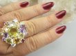bpee4553 Ależ piękna ! WIELOBARWNA ROZETA DUŻY OKAZ ! Pierścień Pierścionek naturalny Cytryn, Ametyst, Blue Topaz, Granaty r.20/ r.21 SREBRO 925 # - 7