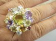bpee4553 Ależ piękna ! WIELOBARWNA ROZETA DUŻY OKAZ ! Pierścień Pierścionek naturalny Cytryn, Ametyst, Blue Topaz, Granaty r.20/ r.21 SREBRO 925 # - 8