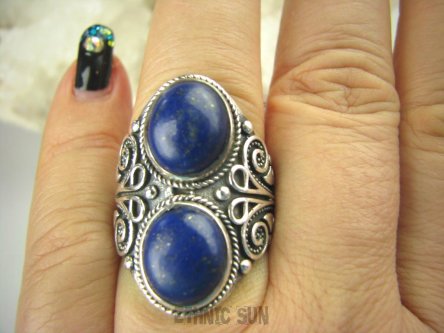 bpe6731 KSIĘŻNA Z EGIPTU  !!! Egzotyczny Masywny Pierścień granatowy Lapis Lazuli - strażnik prawdy i mądrości r.17 Srebro 925 #