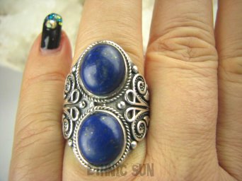 bpe6731 KSIĘŻNA Z EGIPTU  !!! Egzotyczny Masywny Pierścień granatowy Lapis Lazuli - strażnik prawdy i mądrości r.17 Srebro 925 #