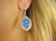 bke1151 Przepięknie Zdobione Egzotyczne Kolczyki wiekszy okaz niebieski Chalcedon (Tarczyca) - czakra gardła Srebro 925 - 2