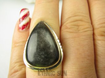 bpe8702 Cudowny Pierścionek Pierścień OBSYDIAN CZARNY - chroni przed zawiścią, „złym spojrzeniem” i przed pechem r.16/ r.17 Srebro 925 #