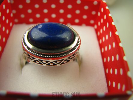 bpe7009 Cudny Wysoki PIERŚCIEŃ Granatowo Chabrowy Lapis Lazuli - strażnik prawdy i mądrości r.22 Srebro 925 #