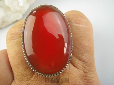 bpe9275 OLBRZYM 29 gramów !! Egzotyczny Duży Regulowany Pierścień Pierścionek CZERWONY ONYKS regeneruje SERCE, EGZEMY, PAMIĘĆ r.18, r.19, r.20, r.21, r.22, r.23 Srebro 925 #