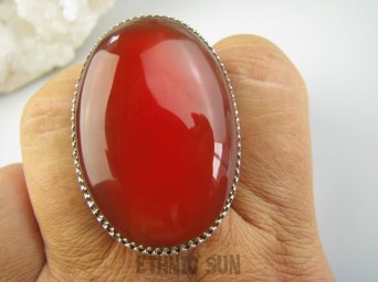 bpe9275 OLBRZYM 29 gramów !! Egzotyczny Duży Regulowany Pierścień Pierścionek CZERWONY ONYKS regeneruje SERCE, EGZEMY, PAMIĘĆ r.18, r.19, r.20, r.21, r.22, r.23 Srebro 925 #