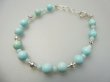 bb1183 Biżuteria Orientalna -  DELIKATNA śliczna  BRANSOLETA Jaspis Błękitny Muszla Pastel Srebro 925 - 2