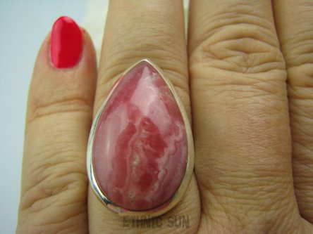 bpe5293 Pastelowy okaz KROPLA  Pierścień RODOCHROZYT - kamień miłości r.18 lśniące Srebro 925 #