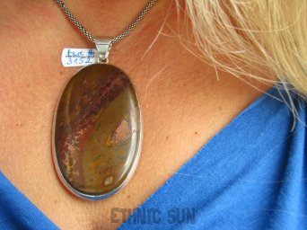 bwe3152 ALE CZEKOLADOWY OLBRZYM Aż 8.2 cm / 4,1 cm Wisior 44 gramy KOJĄCA moc natury JASPIS KRAJOBRAZOWY prawdziwy okaz kamienia Srebro 925 #