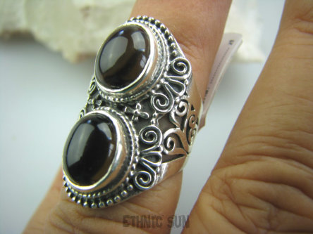 bpe6218 Piękny ażurowy  Pierścień KWARC DYMNY KAMIEŃ ANTYSTRESOWY I USPOKAJAJĄCY  r.17 Srebro 925 #