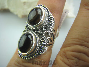 bpe6218 Piękny ażurowy  Pierścień KWARC DYMNY KAMIEŃ ANTYSTRESOWY I USPOKAJAJĄCY  r.17 Srebro 925 #