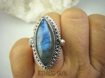 bpe8332 Piękny Duży Sekretnik Pierścień Pierścionek na Zdjęcia lub Marzenia Labradoryt Spektrolit - kamień Zorzy Polarnej r.16/ r.17 Srebro 925 #