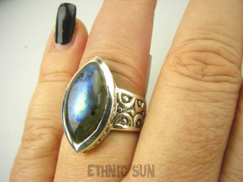 bpe8767 Cudowna MARKIZA  !!! Gruba zdobiona obrączka Pierścień Pierścionek Labradoryt Spektrolit r.16 Srebro 925 #