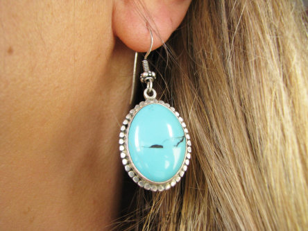 bke1291 Biżuteria Orientalna !!! cudo kolor DUŻE OKAZY KAMIENI - Piękne Kolczyki z Turkusami TURKUSY TURKUS - opiekun ciała i duszy Srebro 925