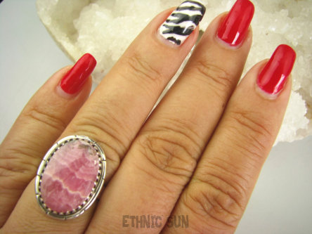 bpe8047 Pastelowy Delikatny Pierścień Różowy RODOCHROZYT - kamień miłości r.18 Srebro 925 #