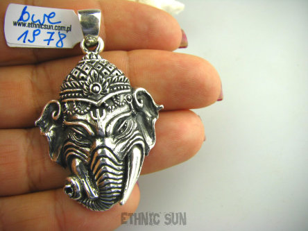 bwe1978  CUDO !!! Duży masywny AŻ 24 gramy Święty AMULET GŁOWA GANESZA ,GANESZ Ganesh - Bóg Obfitości, Powodzenia, Opiekun Dzieci  Wisior cały ze Srebra SREBRO 925