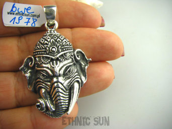 bwe1978  CUDO !!! Duży masywny AŻ 24 gramy Święty AMULET GŁOWA GANESZA ,GANESZ Ganesh - Bóg Obfitości, Powodzenia, Opiekun Dzieci  Wisior cały ze Srebra SREBRO 925 #