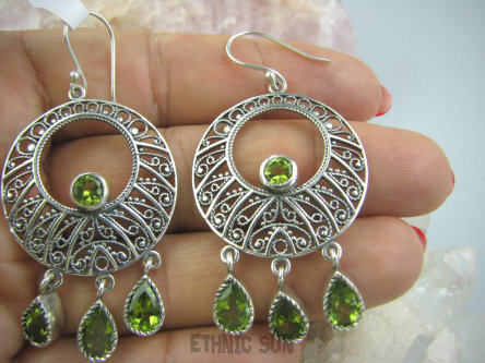 bkee797 Kolczyki SZCZĘSCIA  -OLIWIN Duże długie 6 cm szerokie Ażurowe Przepiękne  Kolczyki Oliwin Perydot - kamień szczęścia Srebro 925 