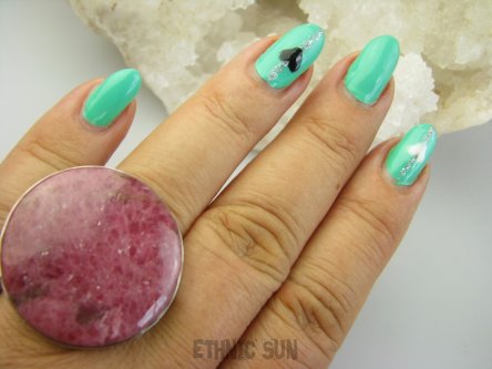 bpe9281 MALINOWA PIĘKNOŚĆ DUŻY OKAZ 22G !!! Regulowany Pierścień Pierścionek RODONIT - Niepokój, stres, bóle głowy, skurcze r.17, r.18, r.19, r.20, r.21 Srebro 925 #