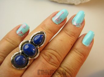 bpe9207 Orientalna Piękność Długi 3.7 cm cudownie zdobiony Pierścień Królewski Lapis Lazuli - strażnik prawdy i mądrości r.13 Srebro 925 #