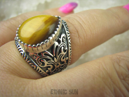 bpe5507 Obrączka Motyl - symbol szczęścia wolności niezależności Wygodny Pierścień Tygrysie Oko - Wspomaga Oczy Astma Krążenie i TRAWIENIE r.17/ r.18 zdobiona obrączka Srebro 925 #