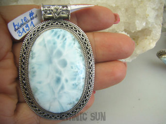 bwe3191 ZJAWISKOWY 37G - Naturalny rzadki kamień LARIMAR kamień ANIELSKI czakra gardła Duży Wisior z Larimarem w orientalnej oprawie SREBRO 925 #
