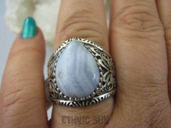 bpe5826 Motyl - symbol siły i niezależności Wygodny Pierścień Niebieski AGAT BLUE LACE kamień spokoju i pozytywnego myślenia r.21 Srebro 925 #