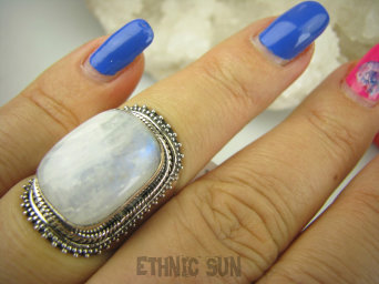 bpe6985 Biżuteria Orientalna !!!! Egzotyczny Pierścień Kamień Księżycowy r.14/ r.15 Srebro 925 #