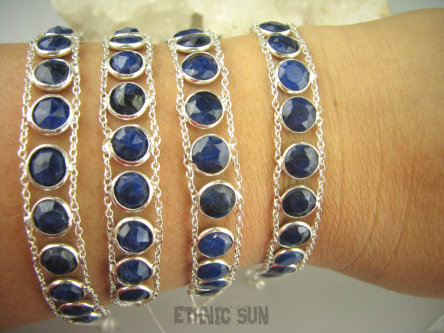 bb3010 Delikatna Dwustronna Bransoleta SZAFIR INDYJSKI 11 sztuk SZAFIRY - wierność w związkach Srebro 925 #