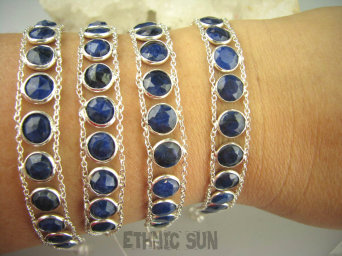 bb3010 Delikatna Dwustronna Bransoleta SZAFIR INDYJSKI 11 sztuk SZAFIRY - wierność w związkach Srebro 925 #