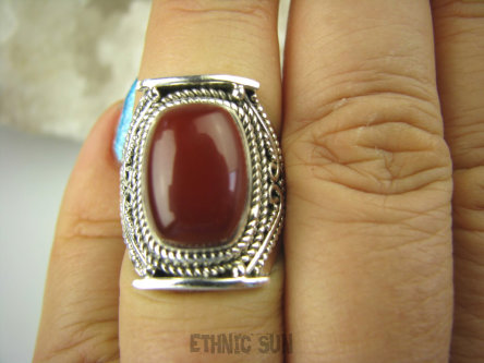 bpe6489 Biżuteria Orientalna - Delikatny Pierścień Czerwony Onyks - regeneruje SERCE, EGZEMY, PAMIĘĆ r.13 Srebro 925 #
