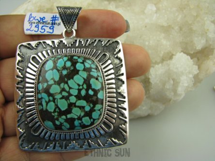 bwe2959 Wielki 37 g!! masywny CUDOWNY Gigant 6,4 cm !!! UNIKAT Z NEPALU - Piękny Egzotyczny Wisior Wielobarwny TURKUS Turkusy Srebro 925 #