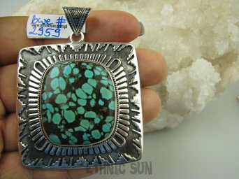 bwe2959 Wielki 37 g!! masywny CUDOWNY Gigant 6,4 cm !!! UNIKAT Z NEPALU - Piękny Egzotyczny Wisior Wielobarwny TURKUS Turkusy Srebro 925 #