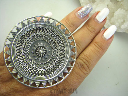 bpe8150 Imponujące MAROKAŃSKIE SŁOŃCE OLBRZYM 39/40G na całą dłoń !!! Luksusowy GIGANT NAD GIGANTAMI cudowny na CAŁĄ DŁOŃ Regulowany Pierścień r.18, r.19, r.20, r.21, r.22, r.23, r.24 Cały ze Srebra SREBRO 925 #