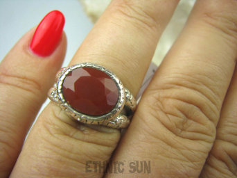 bpee3250 Cudowny Klejnot Pierścień Szlifowany Czerwony Onyks - regeneruje SERCE, EGZEMY, PAMIĘĆ r.15/r.16 Srebro 925 #