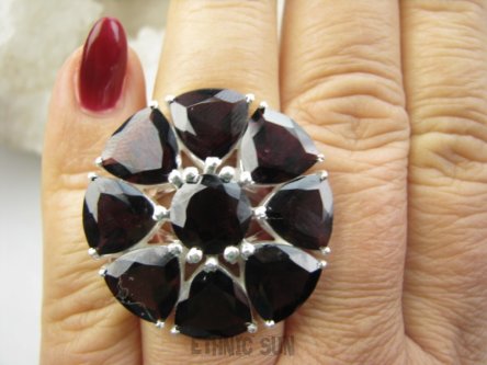 bpee4569 Wooow BOSKO PIĘKNY DUŻY 18g !! OKAZ Pierścień Pierścionek z granatami naturalne namiętne bordowe Granaty r.15/ r.16 SREBRO 925 #